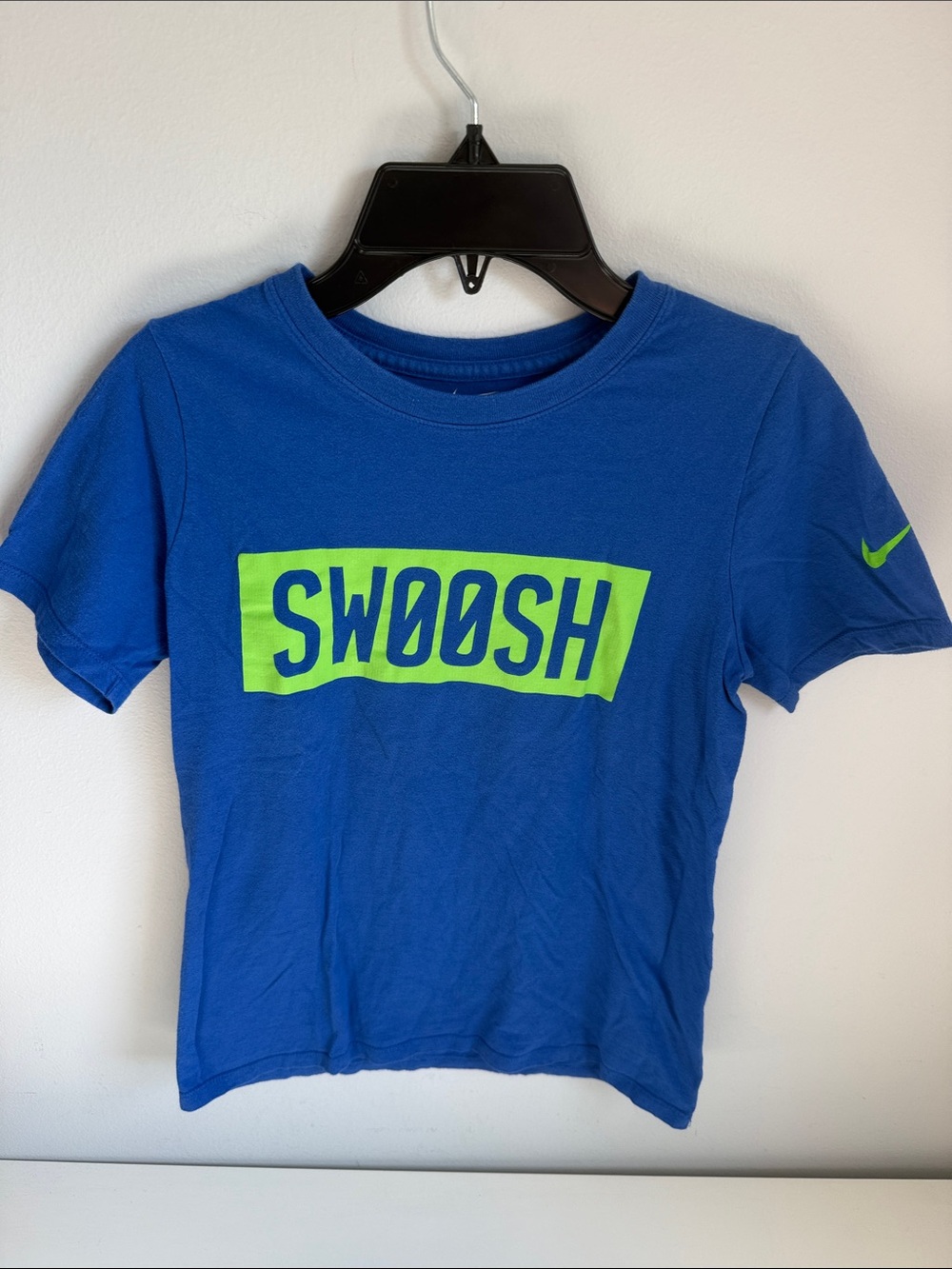 Nike Kids Bright Blue Tee with Neon Green SWOOSH Graphic